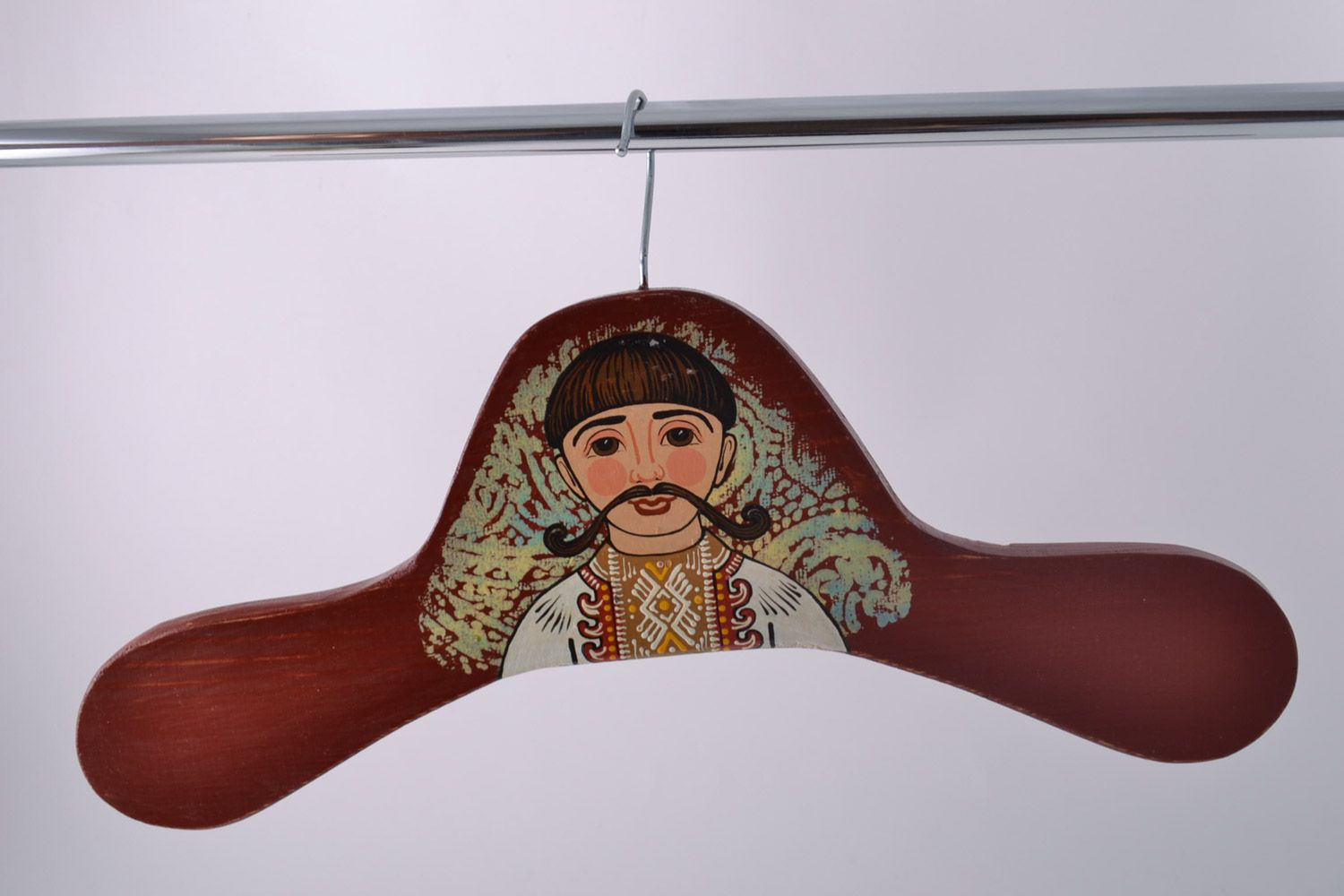 Handmade large decorative wooden clothes hanger with colorful ethnic painting photo 1
