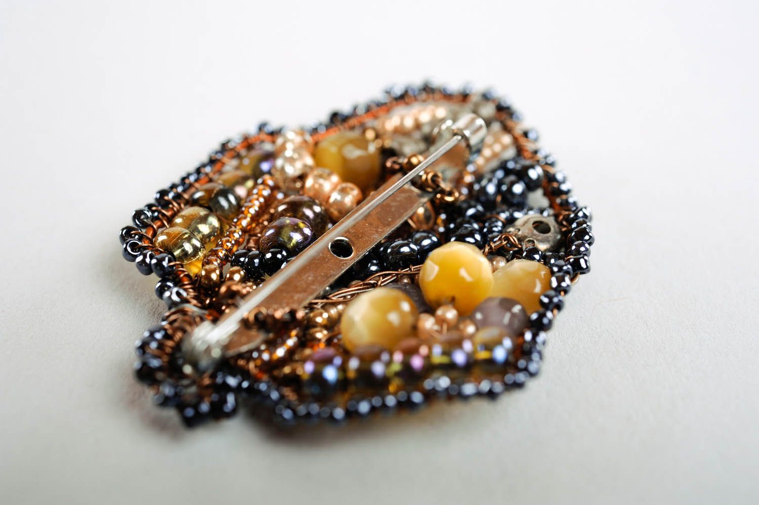 Brooch Made of Czech Beads and Rhinestones Fish photo 2