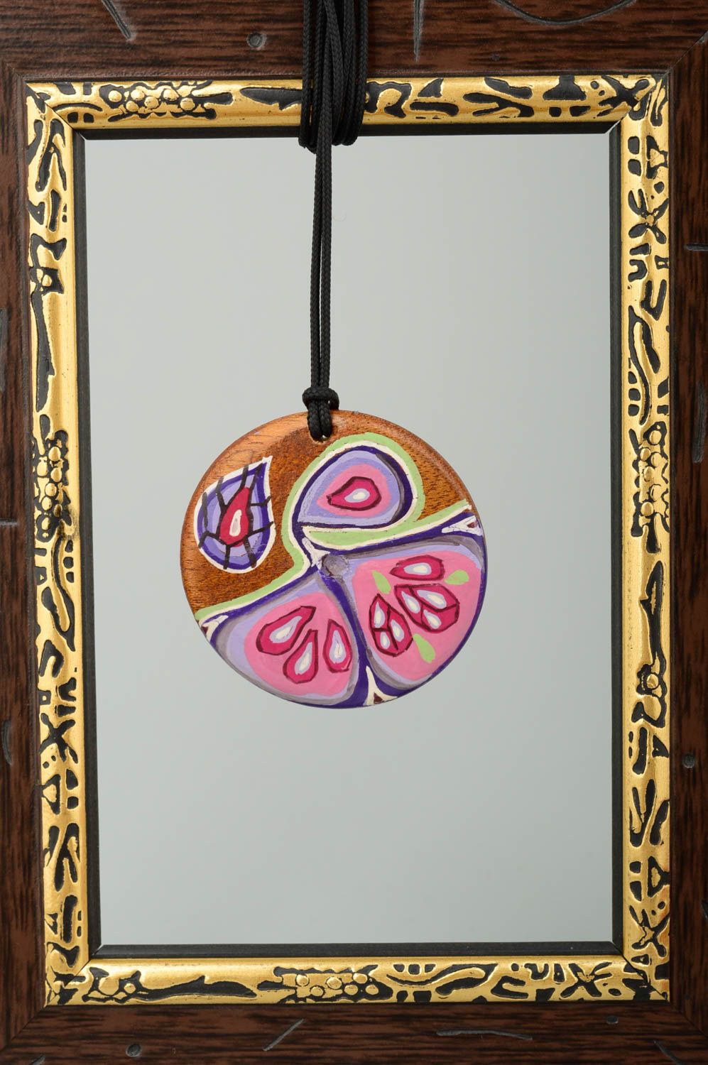 Handmade designer pendant unusual wooden pendant round accessory in eco style photo 1