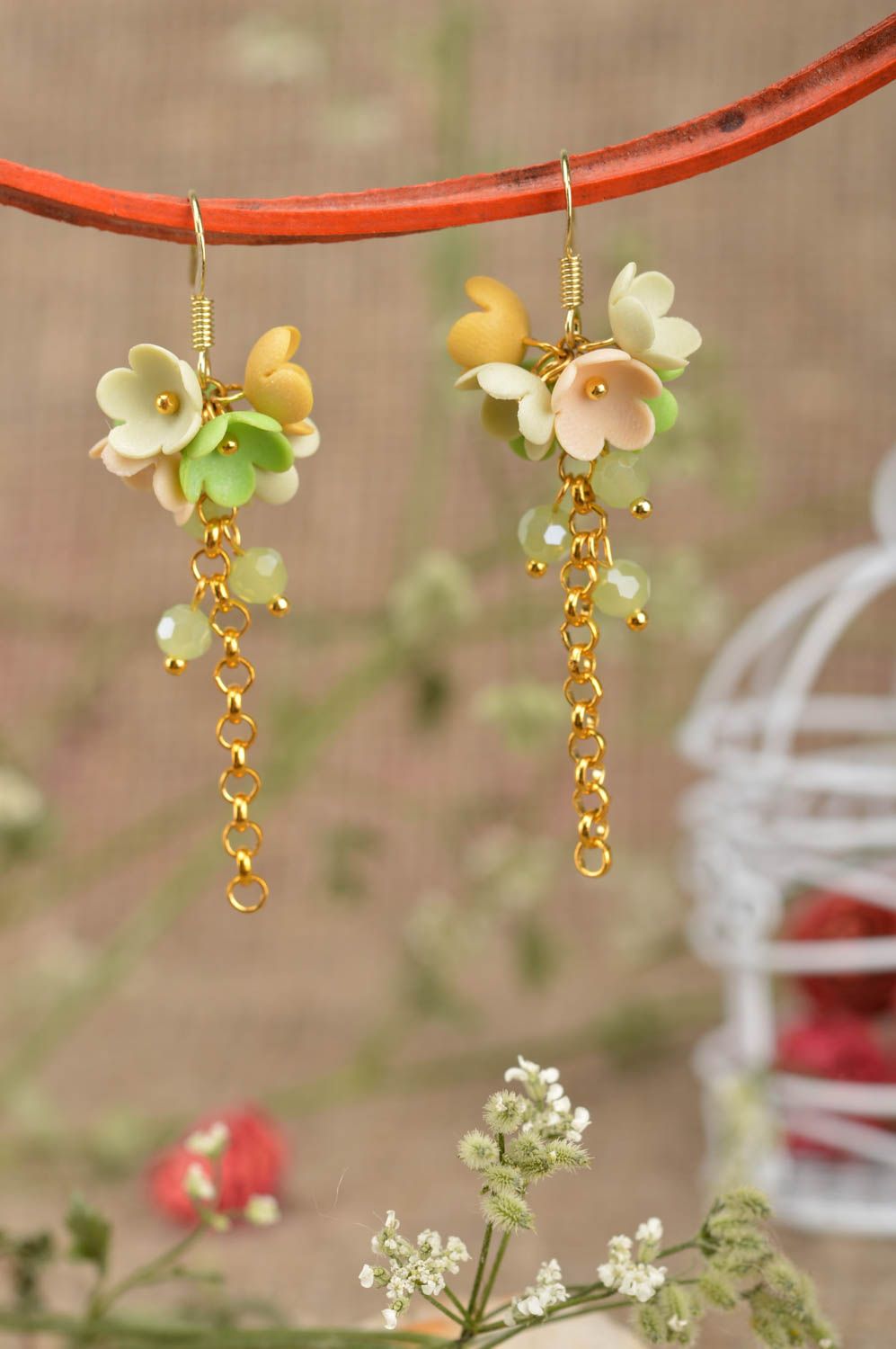 Gentle handmade polymer clay flower earrings plastic earrings designs gift ideas photo 1