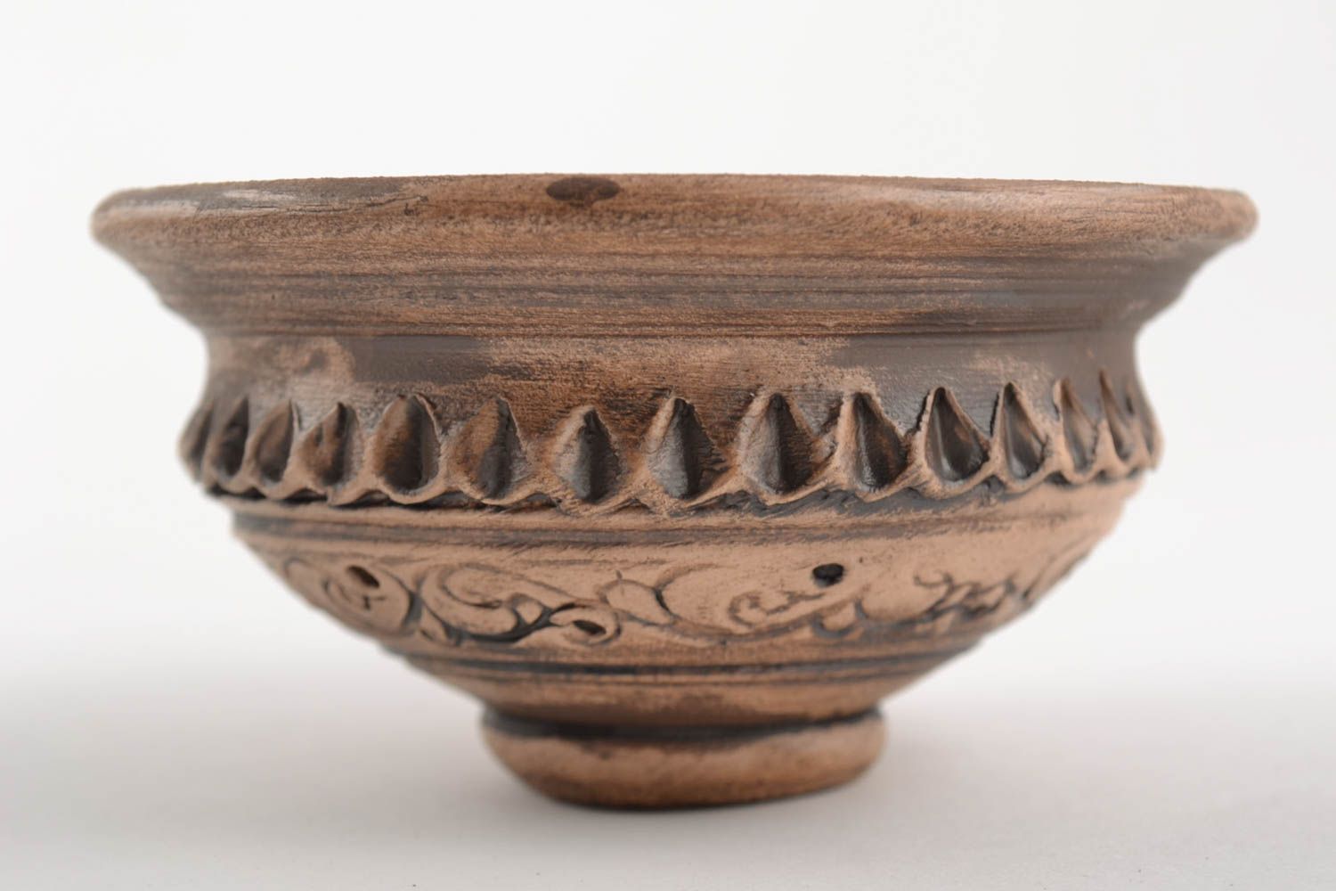 Small white clay bowl in ethnic style processed with silver for sauces 100 ml photo 5