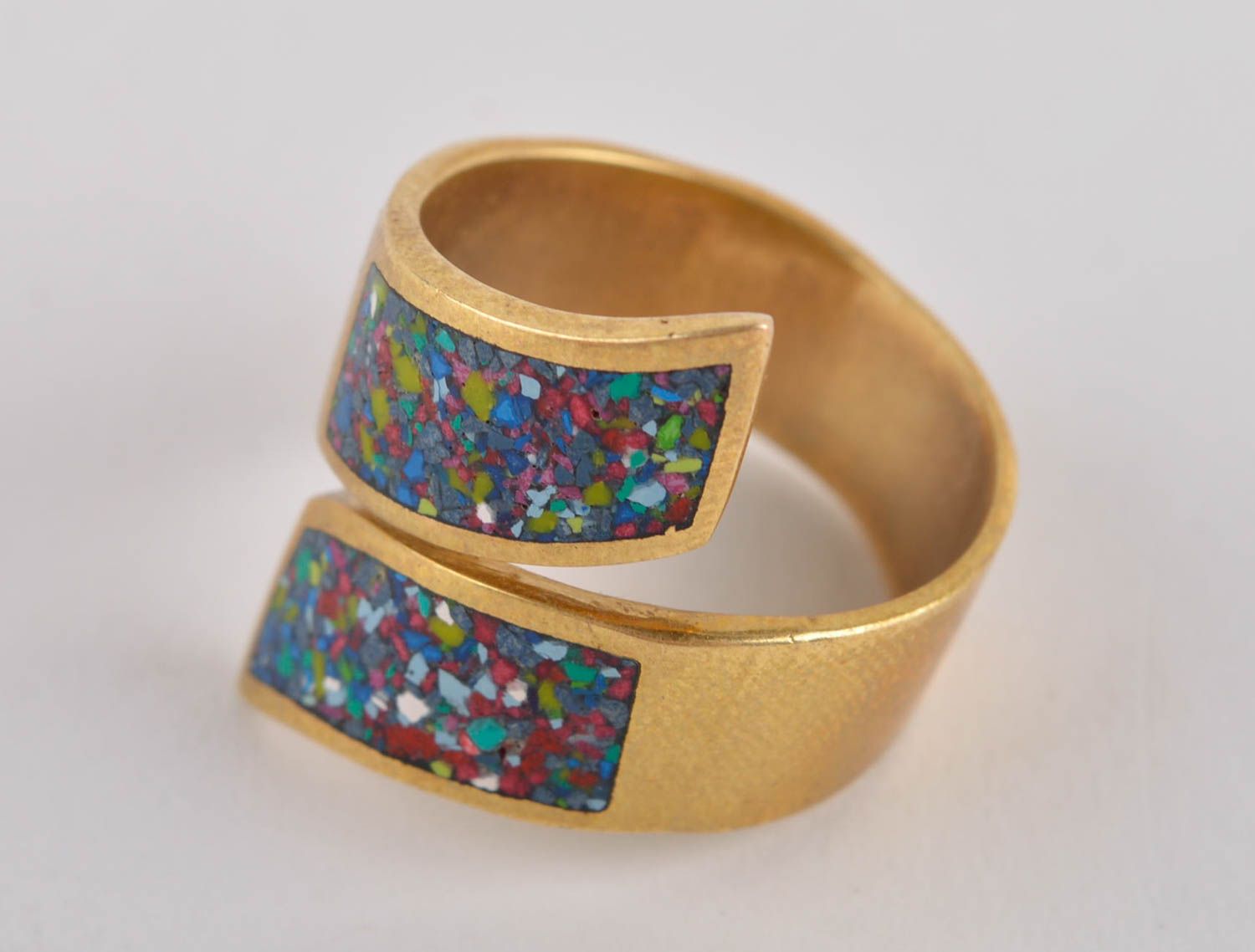 Кольцо ручной работы украшение из латуни модное кольцо оригинальное с камнями фото 2