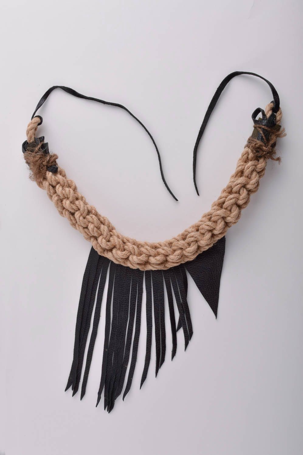 Handmade textile necklace stylish leather accessory beautiful necklace photo 5
