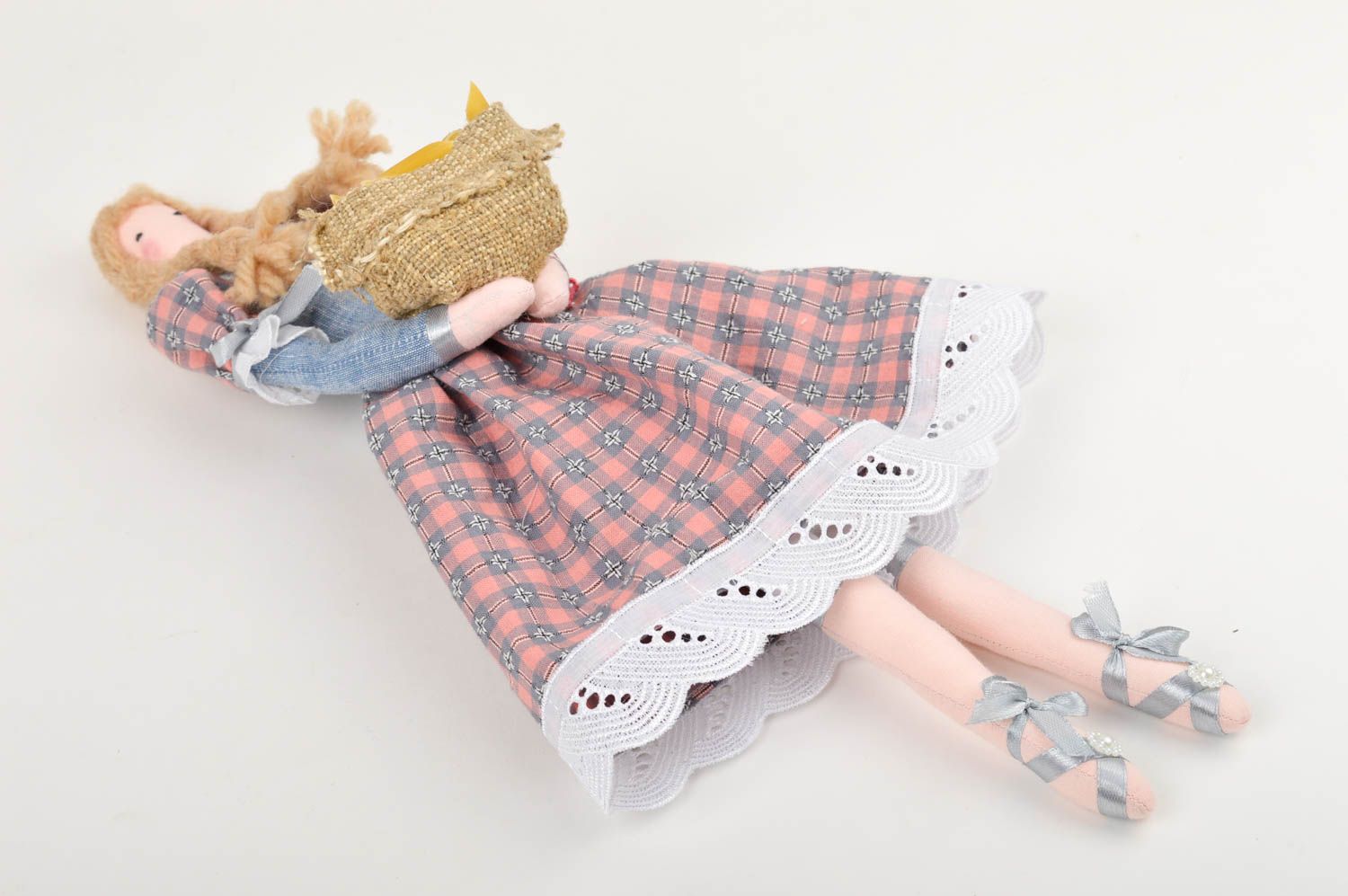 Handmade Designer Puppe mit Zöpfen Stoff Spielzeug künstlerische schöne Puppe foto 4