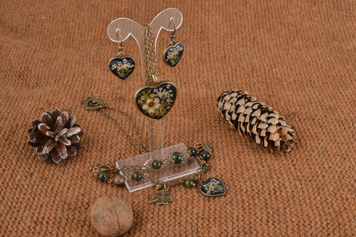 Boucles d'oreilles pendentif et bracelet artisanaux faits main bijoux pour femme photo 1