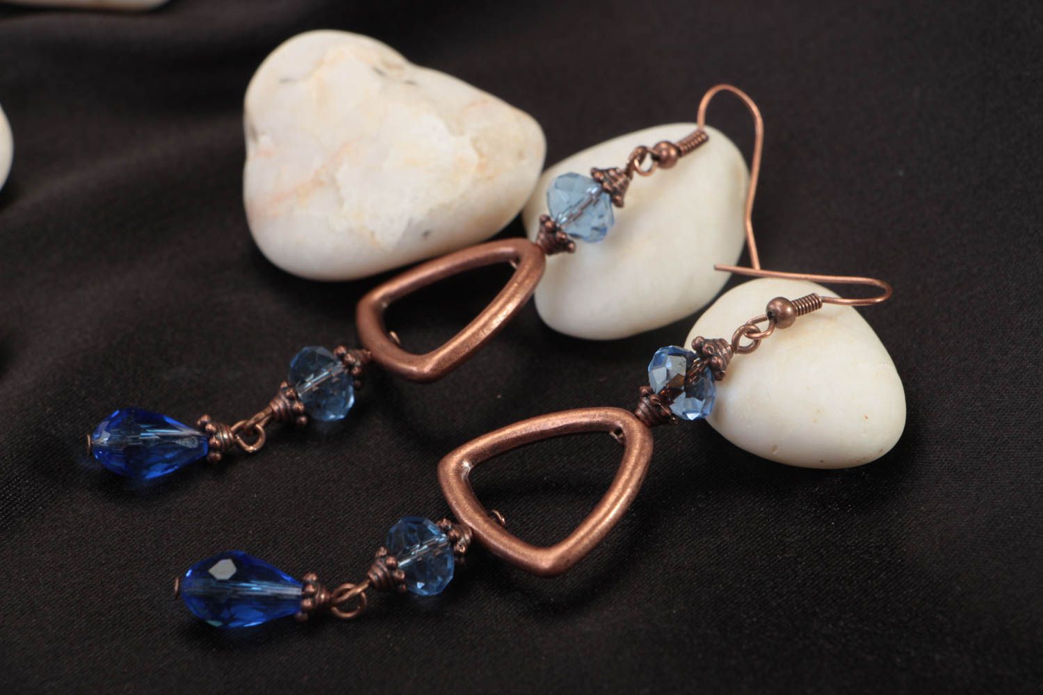 Handmade copper accessory unusual long earrings beautiful stylish jewelry photo 1