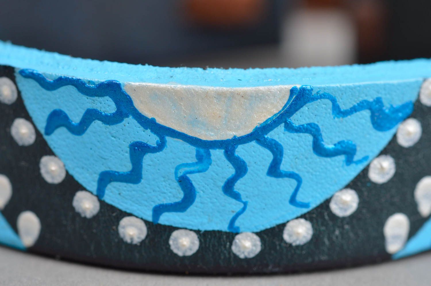 Pulsera de cuero hecha a mano regalo original brazalete artesanal color azul foto 2