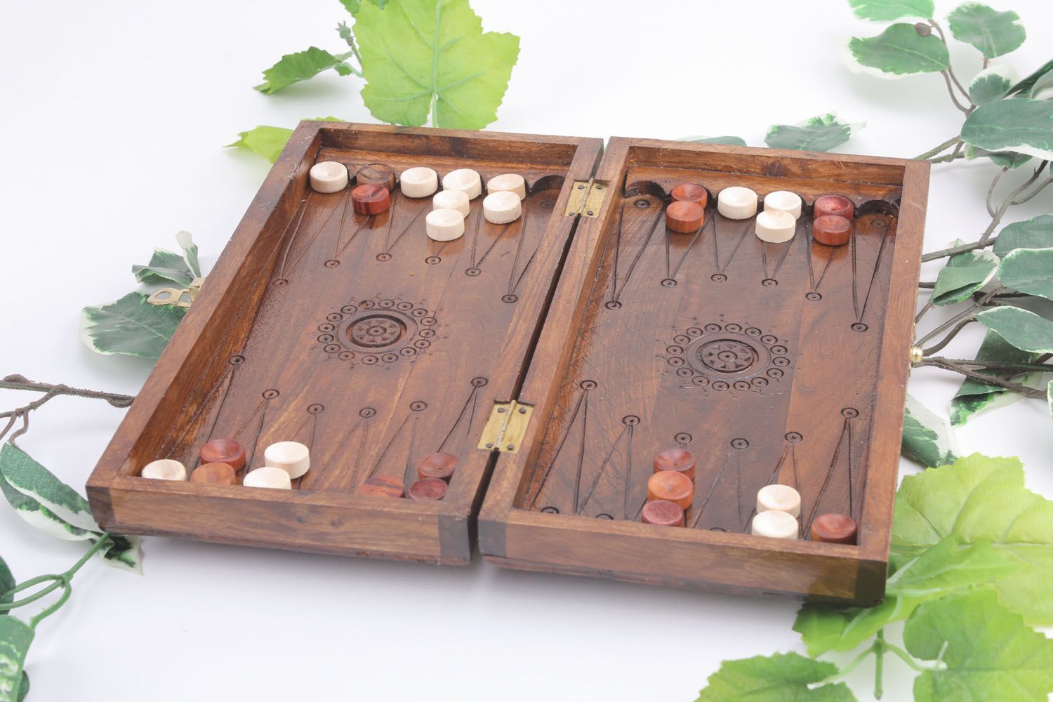 Homemade wooden backgammon box photo 5