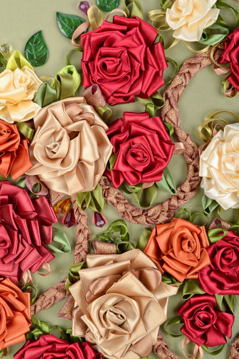 Картина из атласных лент Цветущие розы фото 3