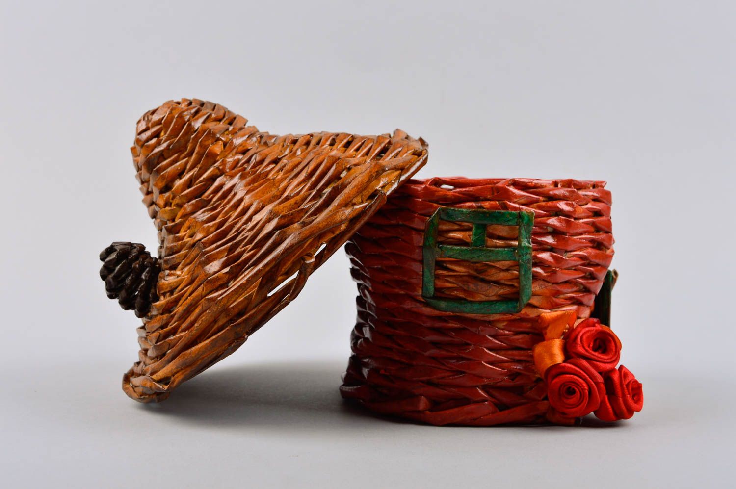 Конфетница с крышкой хэнд мейд декоративное изделие домик плетеное изделие фото 4