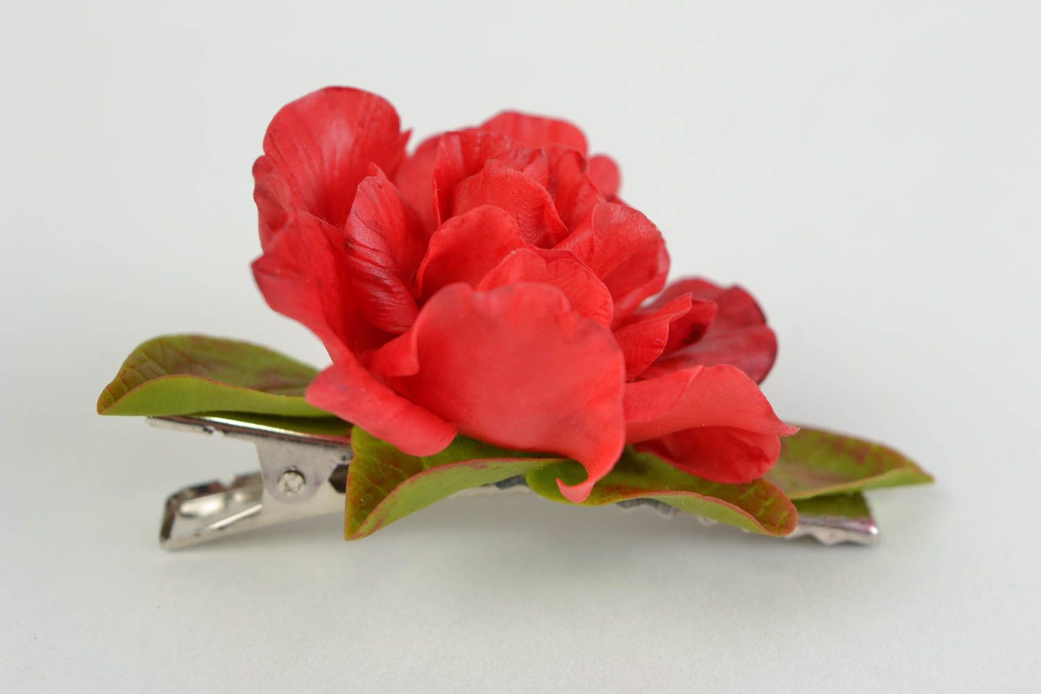 Rote Haarspange Blume handmade bunt aus Porzellan grell für Mädchen Frisur foto 4