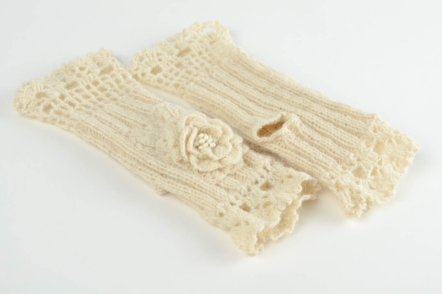 Mitaines tricot faites main Gants mitaines Accessoire femme crochet blanches photo 3