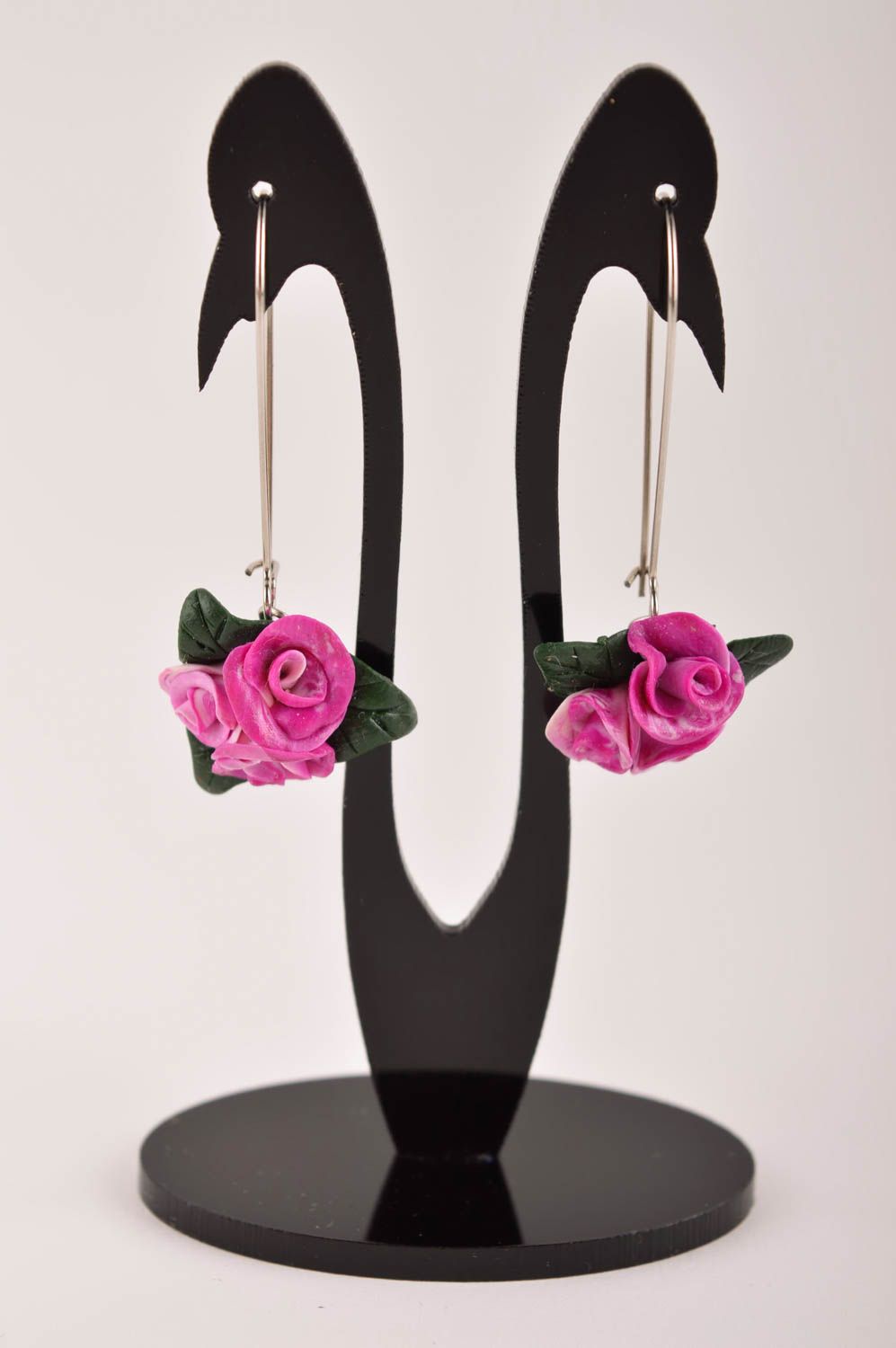 Handmade flower earrings designer earrings clay accessory unusual gift for girl photo 2