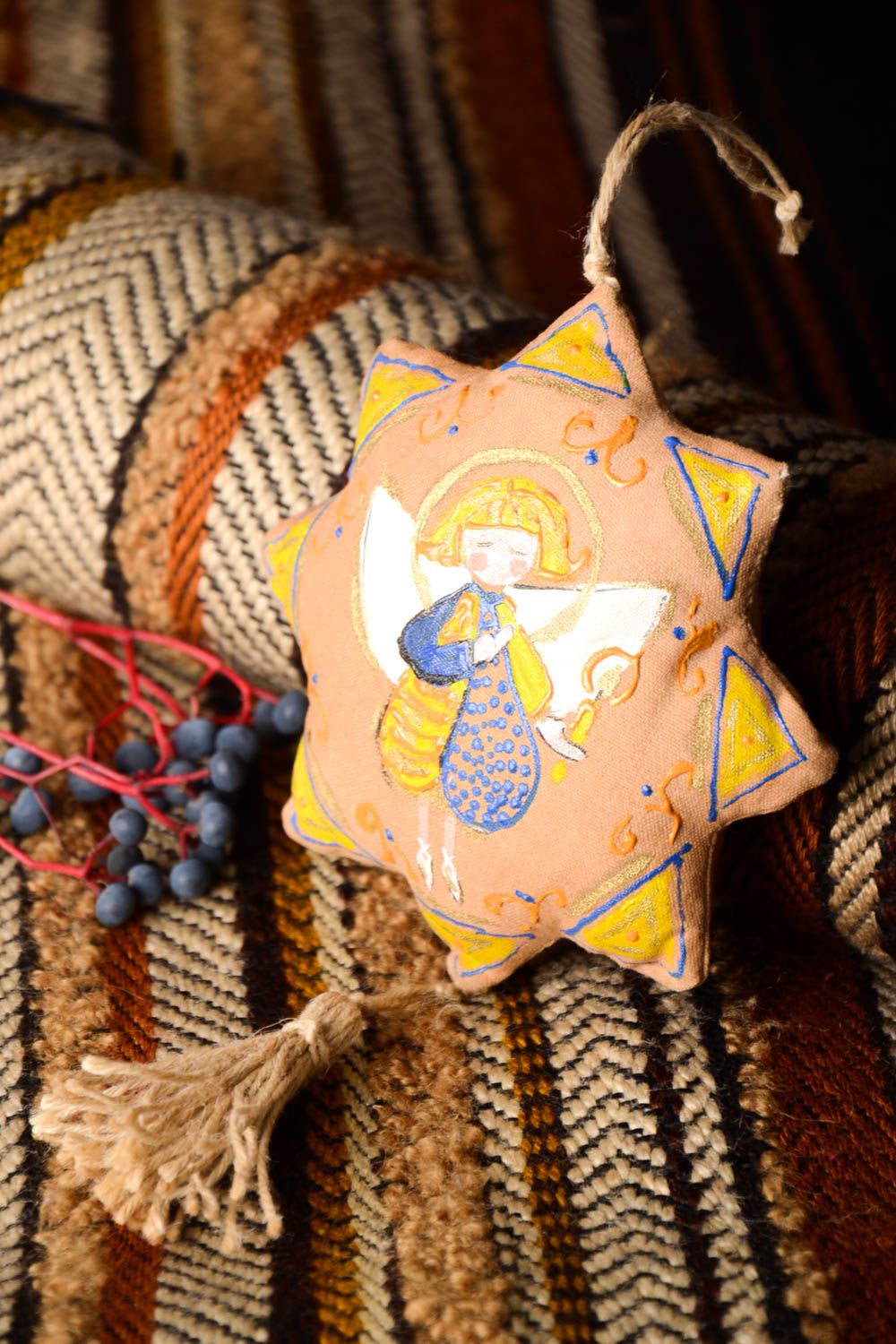 Handmade weicher Deko Anhänger Stern mit Engel Wohn Accessoire Deko zum Anhängen foto 2