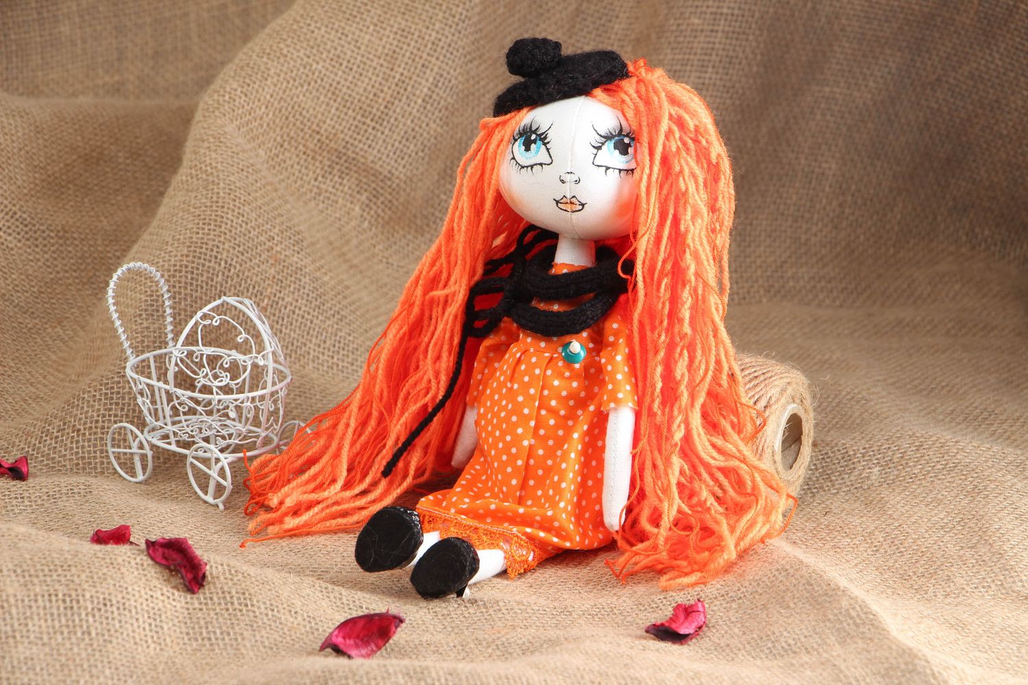 Handmade collectible doll with long hair photo 5