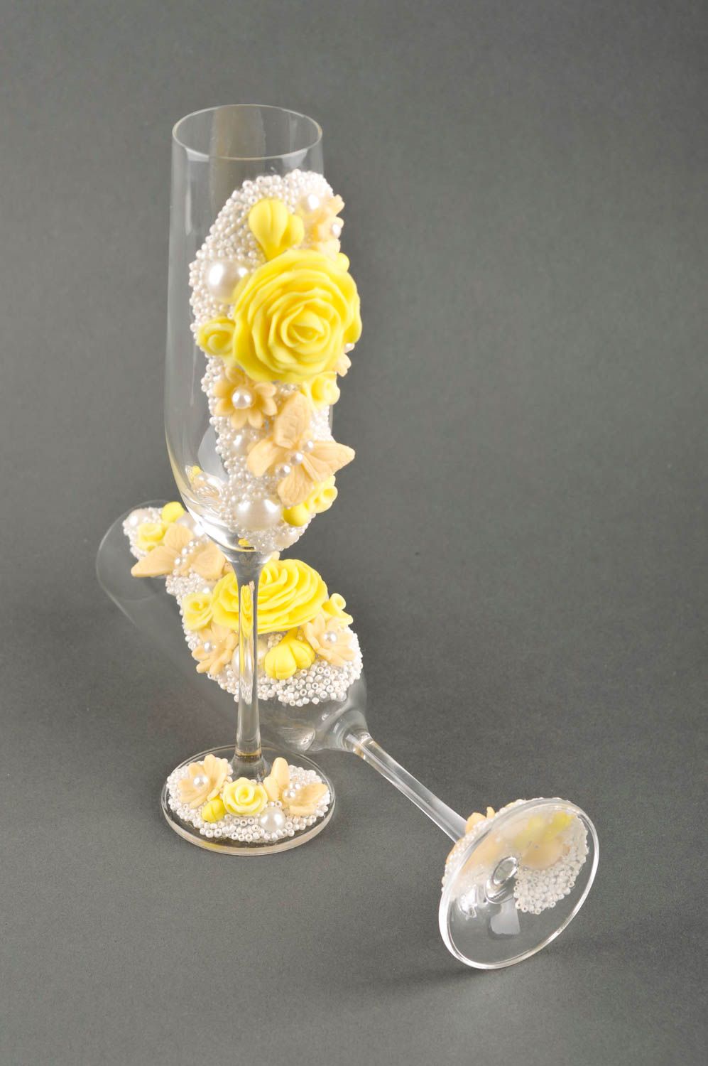 Handmade Champagner Gläser Küchen Deko originelles Geschenk bunt mit Blumen foto 4