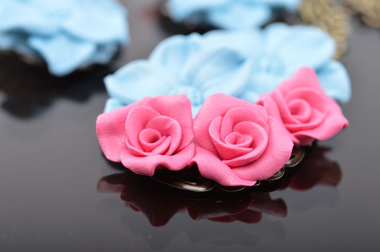 Beautiful bright handmade plastic flower earrings Spring photo 4
