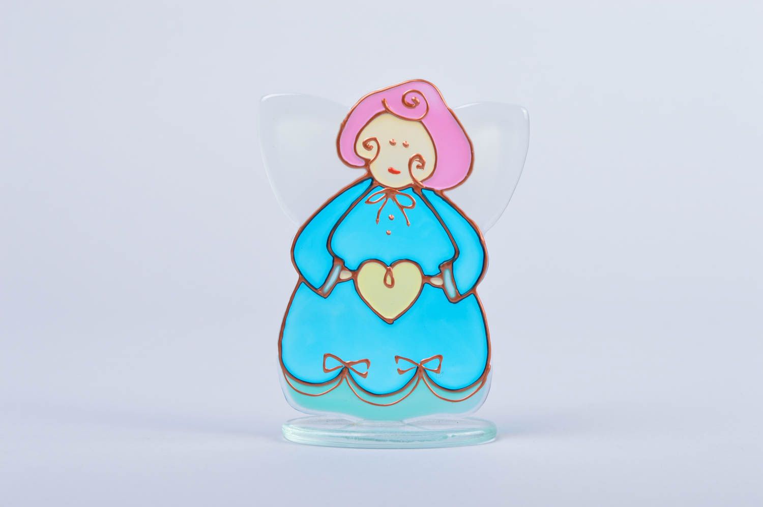 Handmade decorative small interior stained glass figurine of angel with heart photo 2