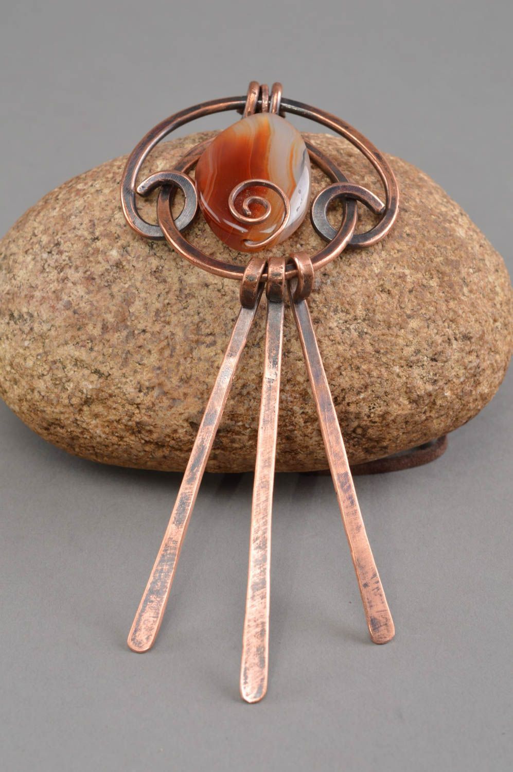 Copper handmade pendant unusual stylish accessory designer beautiful jewelry photo 1