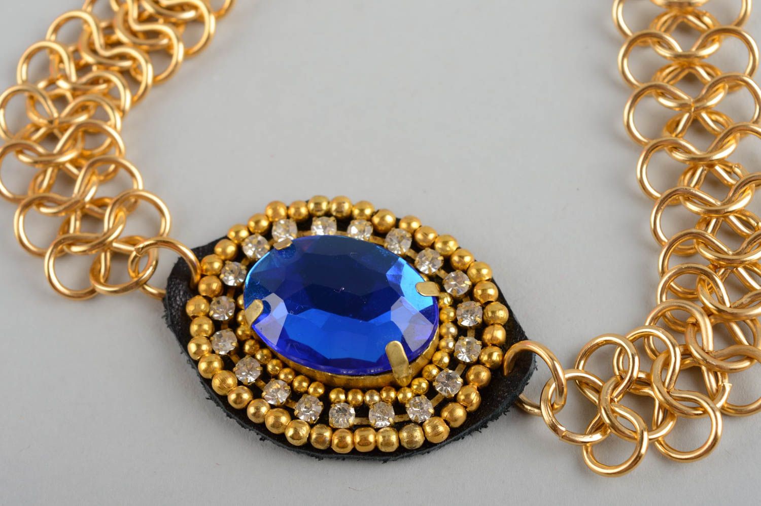 Handmade Damen Collier Modeschmuck Halskette Geschenk für Frauen Leder Metall foto 3