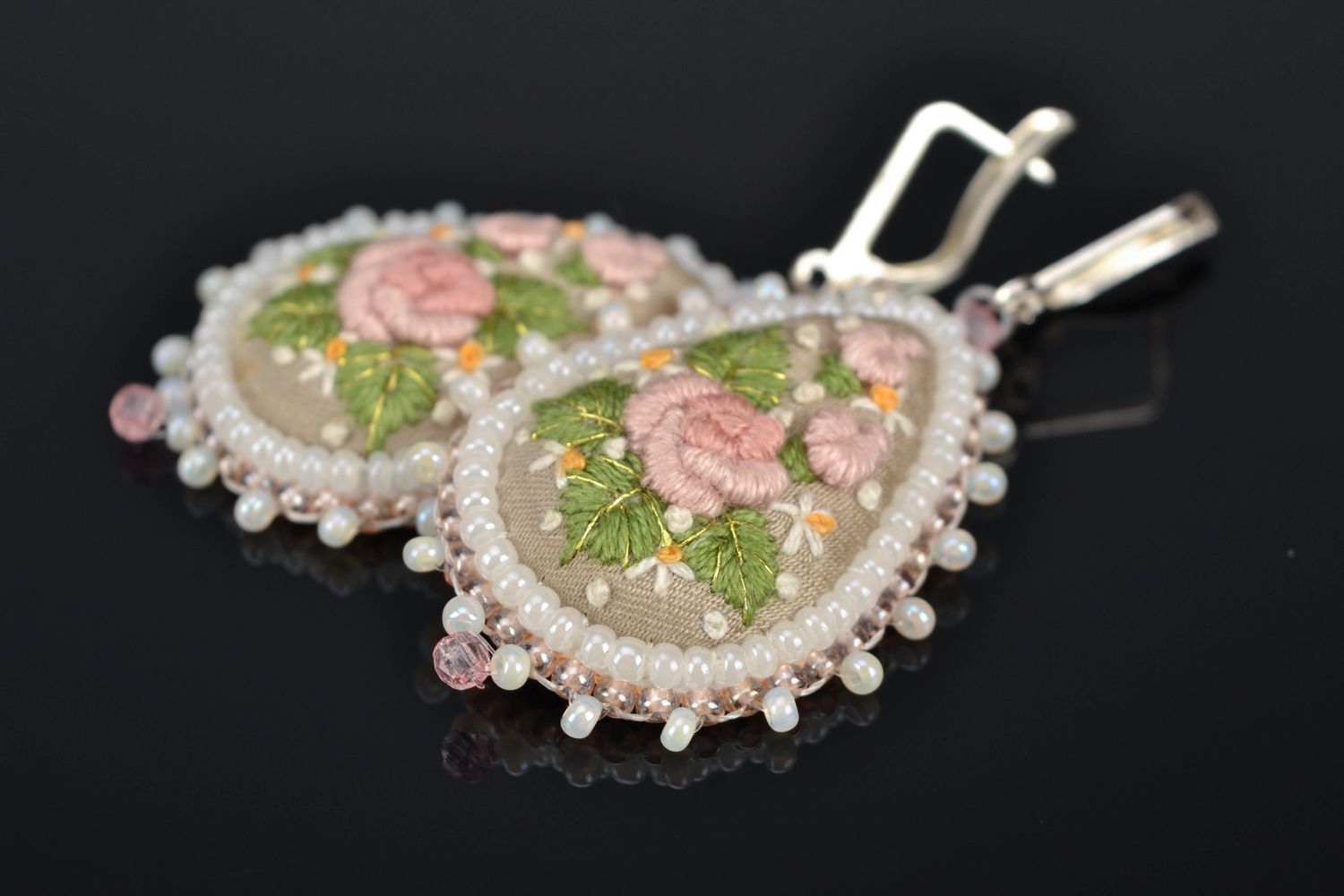 Drop-shaped earrings with embroidery photo 1