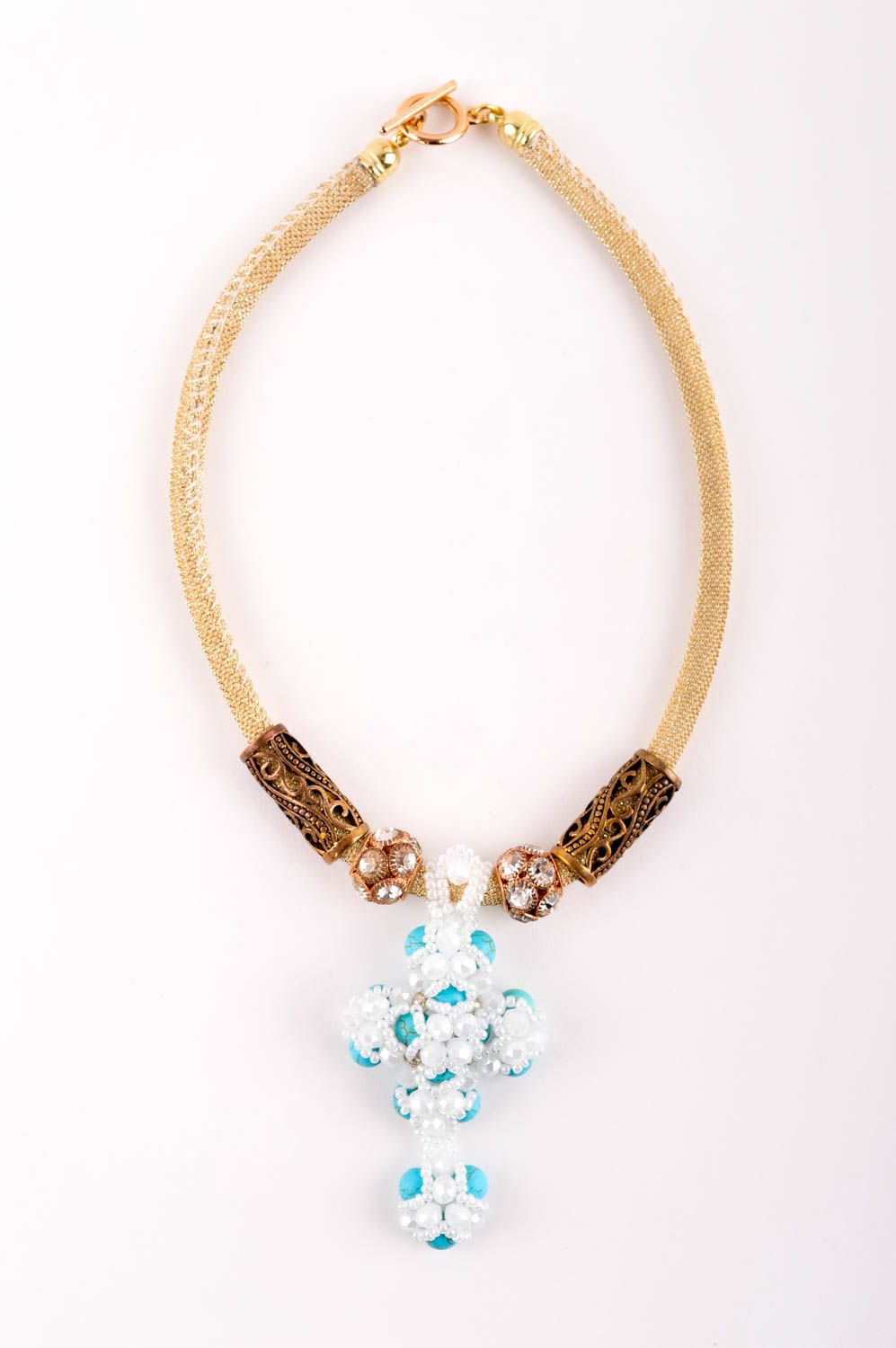 Collier pendentif croix Bijou fait main avec turquoise design Cadeau femme photo 2