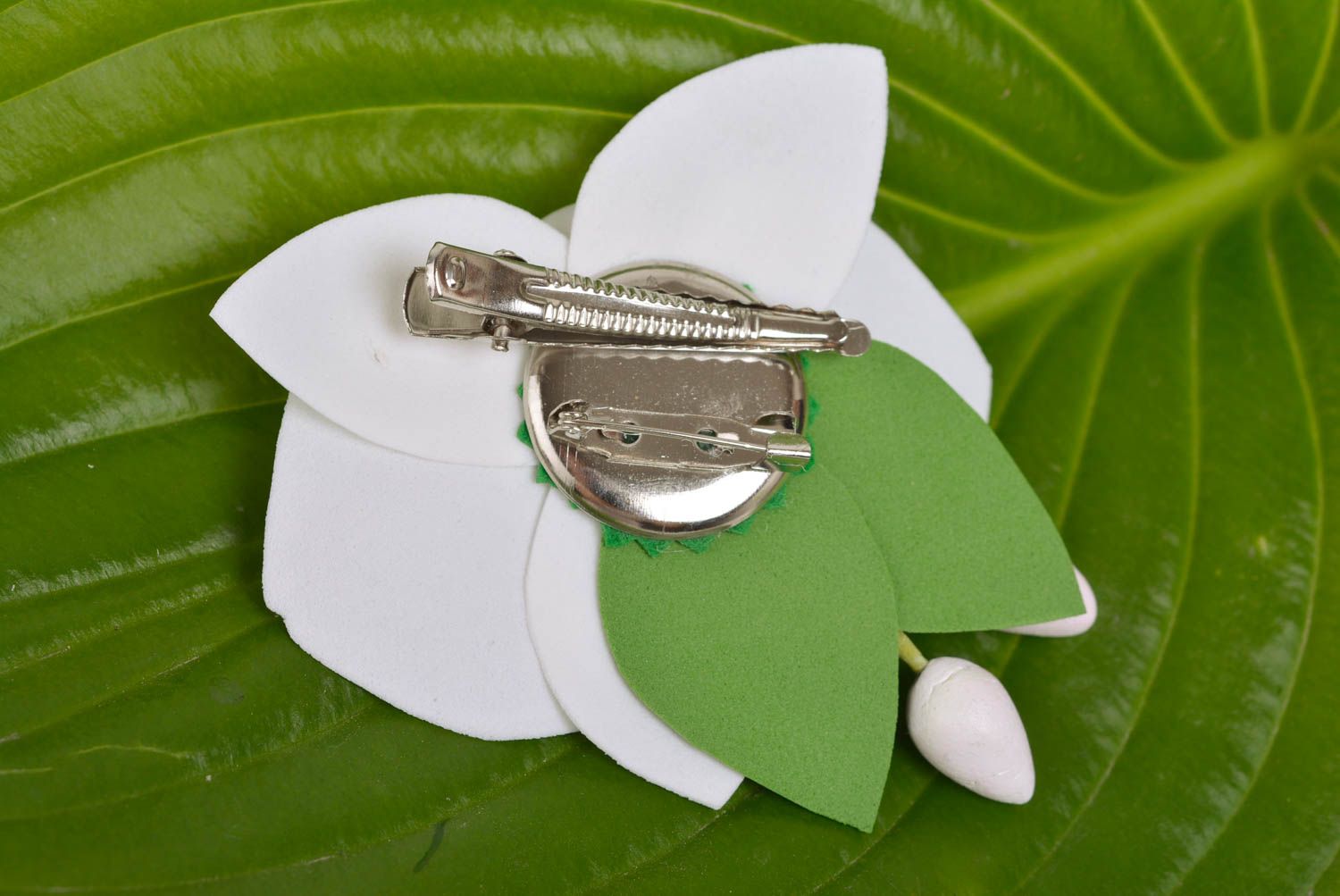 Designer hair clip brooch with handmade foamiran flower white orchid photo 5