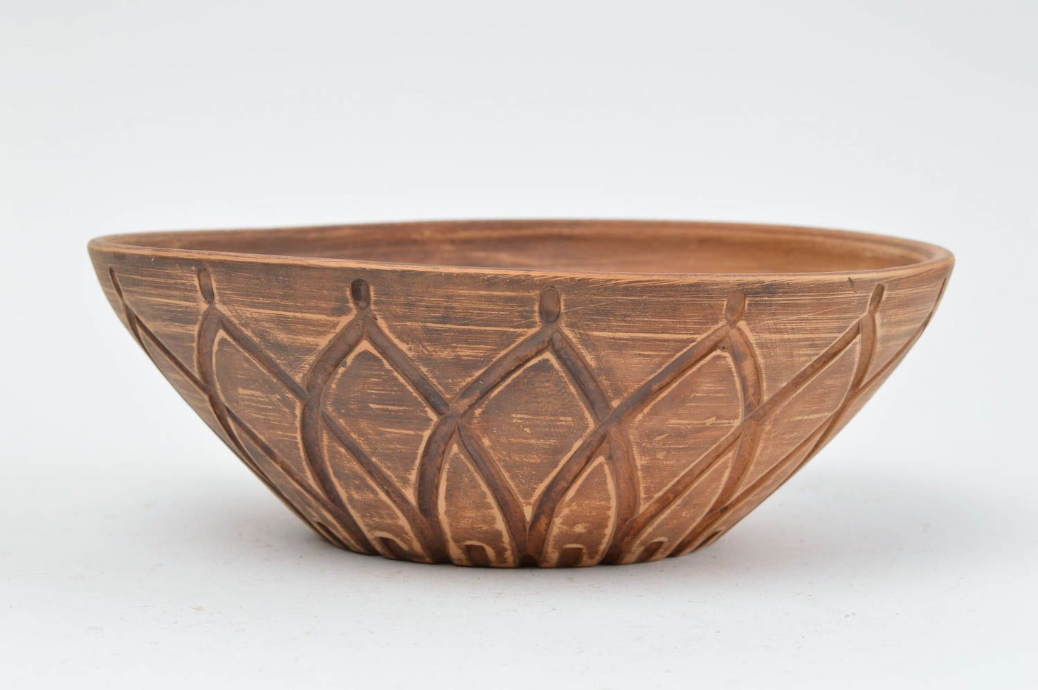 Big ceramic plate handmade stylish kitchenware bowl for salad with ornament photo 2