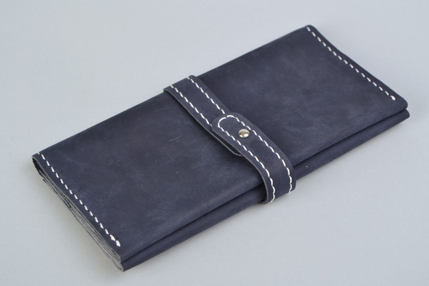 Portefeuille en cuir moyen bleu zippé fait main unisexe cadeau original photo 1