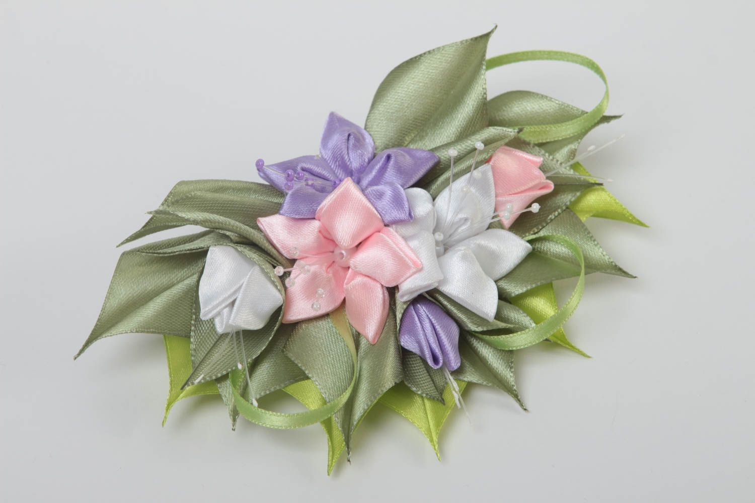 Beautiful handmade flower barrette textile hair clip accessories for girls photo 2