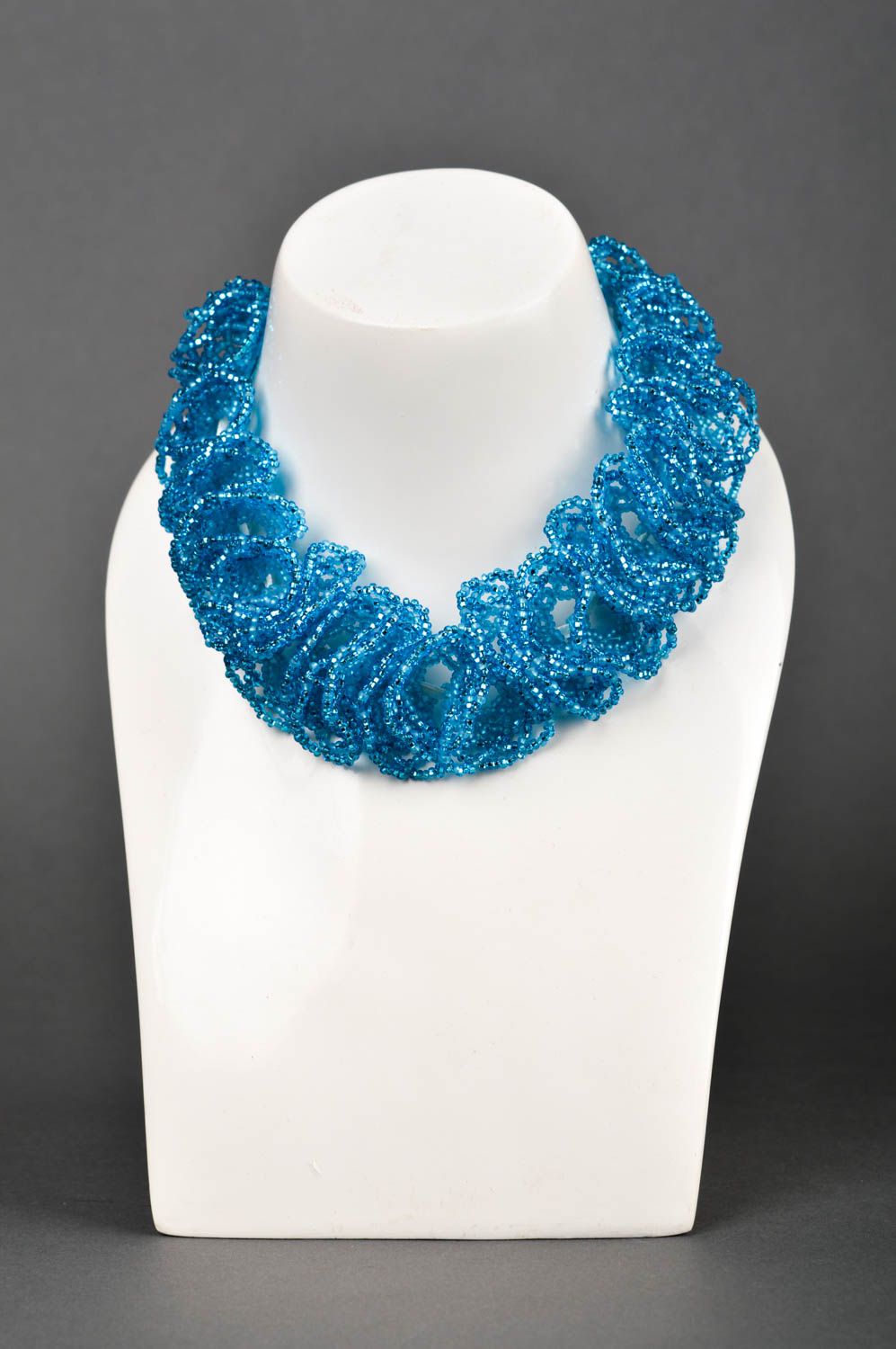 Handmade blaues Damen Collier Glasperlen Halskette Accessoire für Frauen foto 2