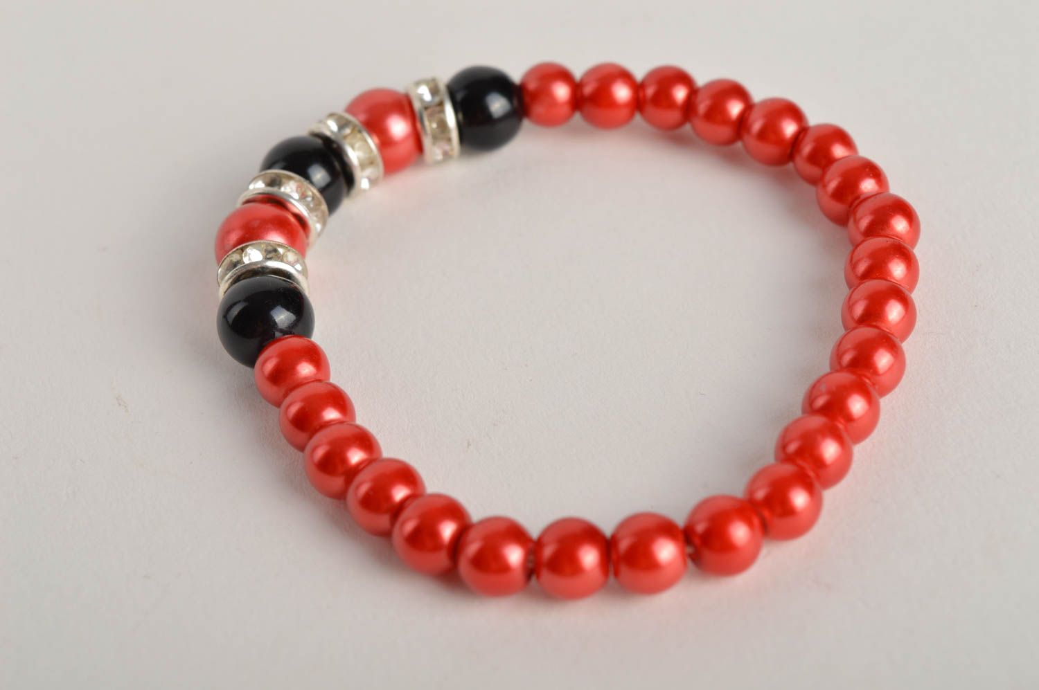 Handmade red thin bracelet beaded wrist bracelet elegant accessory gift photo 1