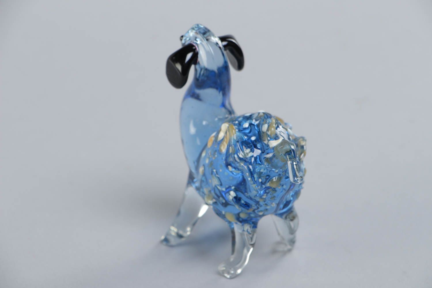 Handmade collectible lampwork glass miniature animal figurine of blue lamb photo 4