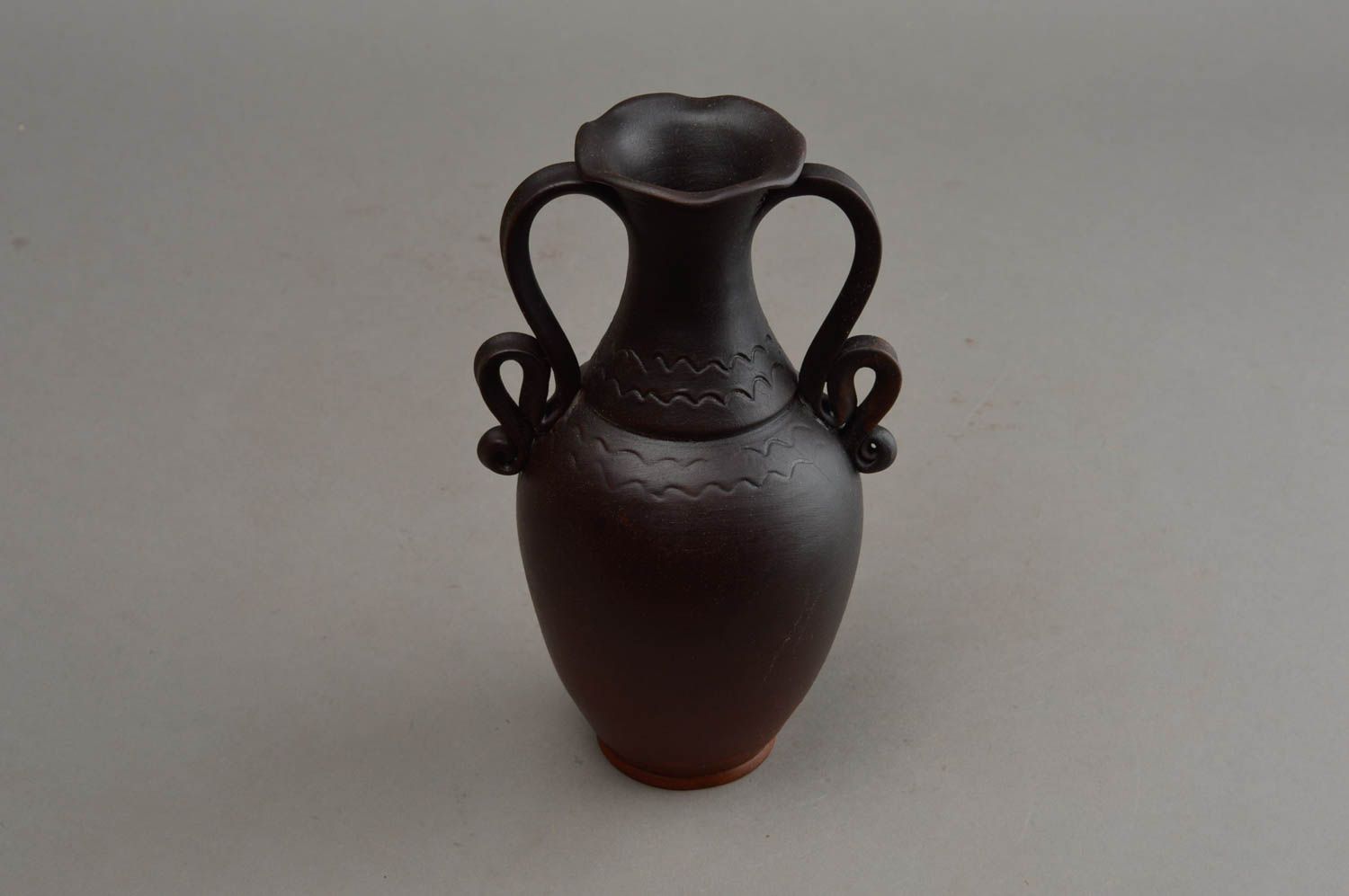 Brown two handles 8 inches ceramic vase in the shape of Greek amphora 1 lb photo 8