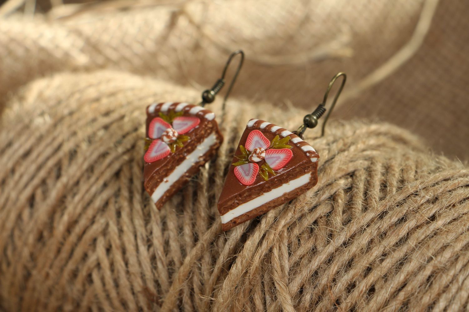 Earrings made ​​of polymer clay Cake photo 3