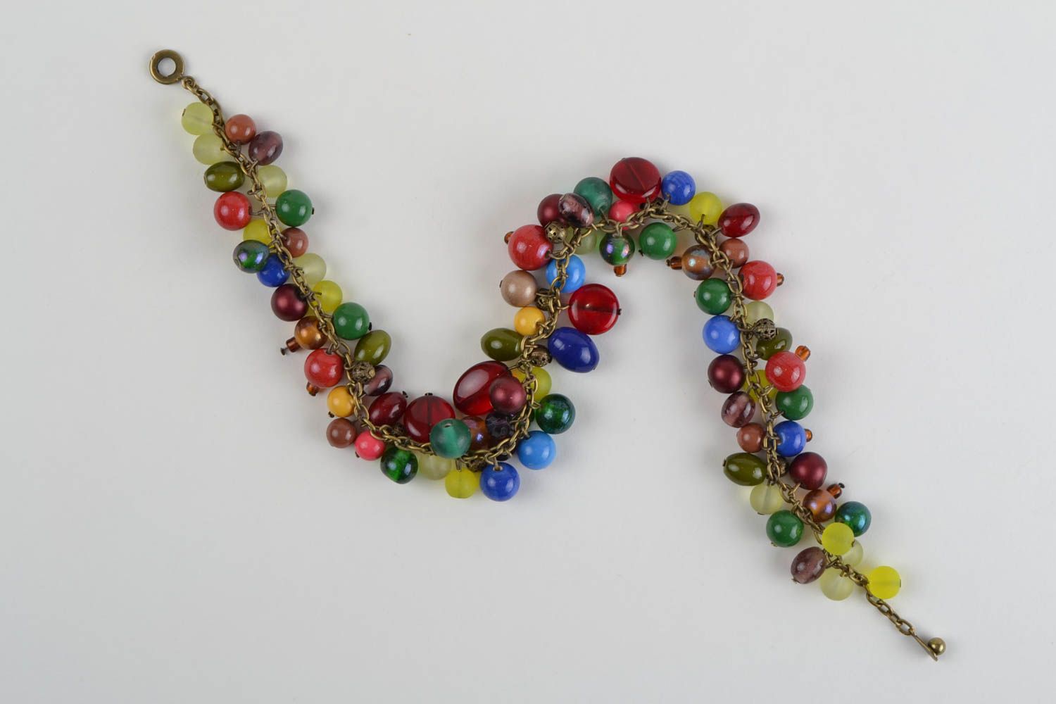 Handmade metal chain designer necklace with colorful glass beads for women photo 3
