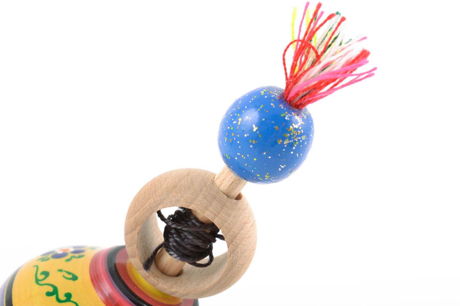Toupie faite main en bois originale peinte multicolore rayée jouet pour enfant photo 4