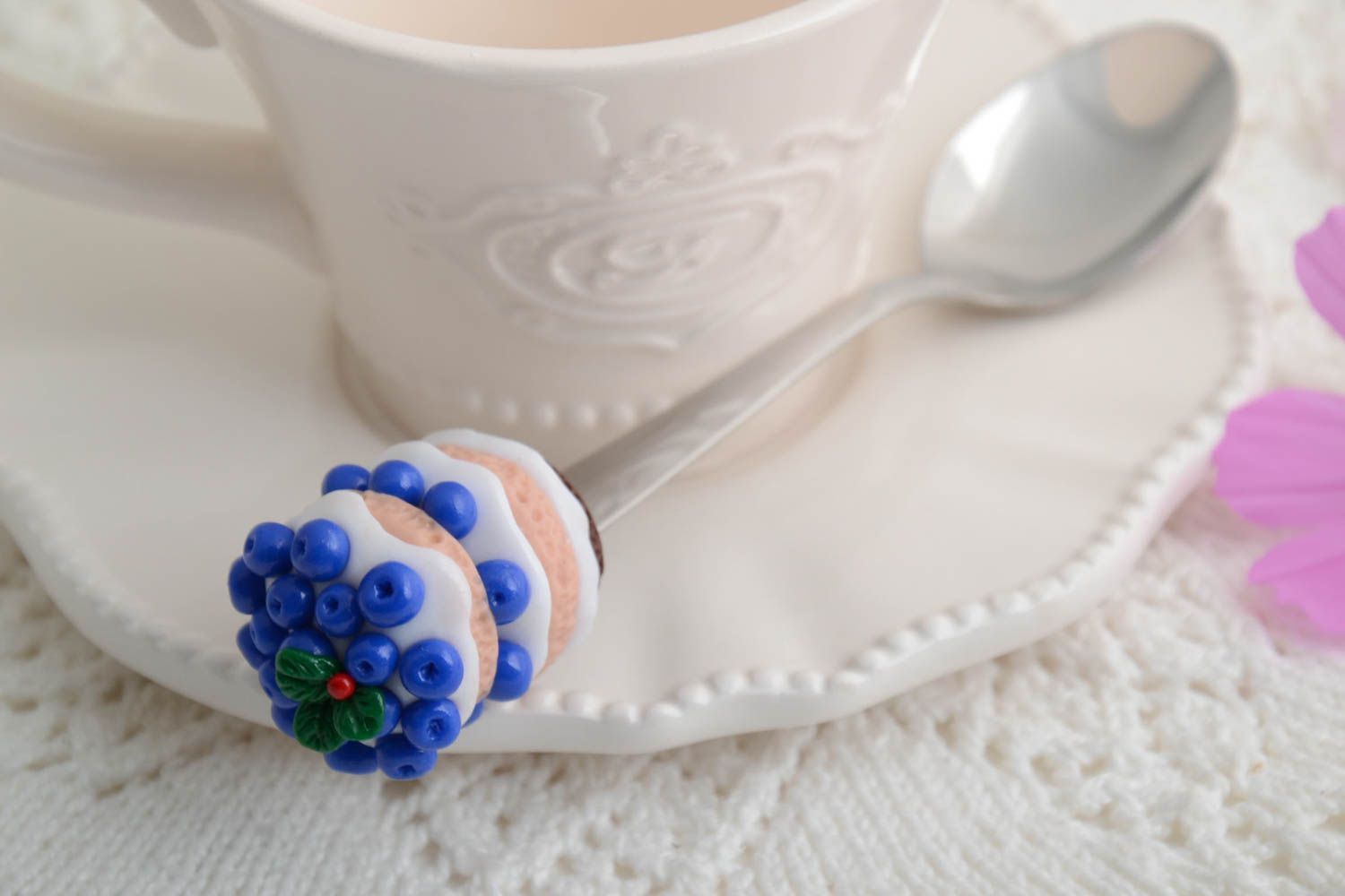 Handmade beautiful teaspoon with handle made of polymer clay unusual gift  photo 1