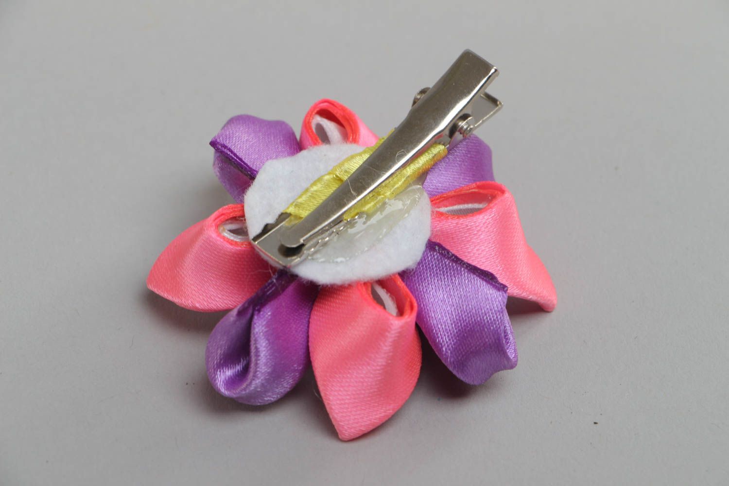 Handcrafted unique bobby pin made of satin ribbon in the form of a flower photo 4