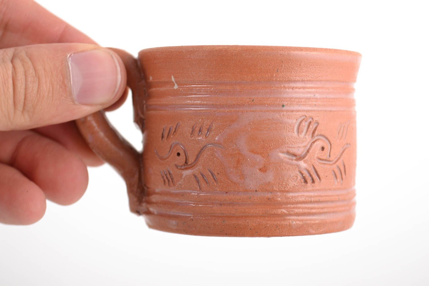 2,5 oz clay glazed coffee cup with handle and rustic pattern photo 2