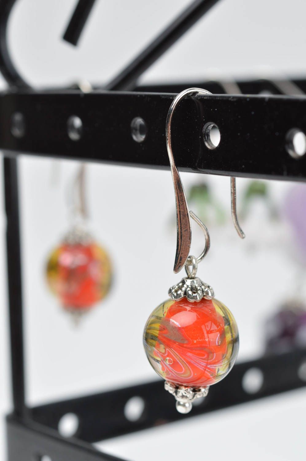 Handmade earrings with charms glass earrings lampwork accessories glass jewelry photo 1