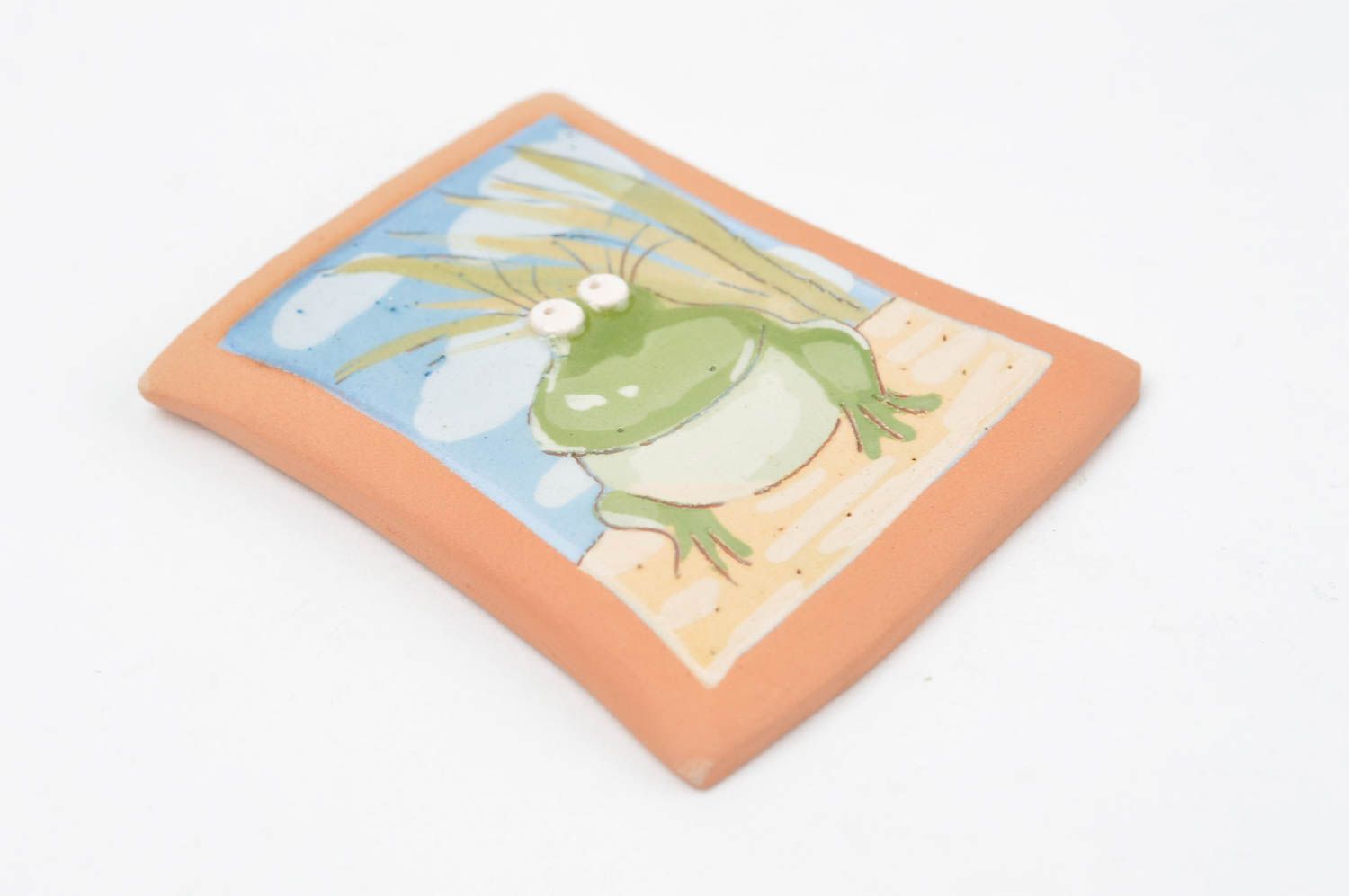 Unusual fridge magnet with frog handmade home souvenir stylish art pottery photo 2