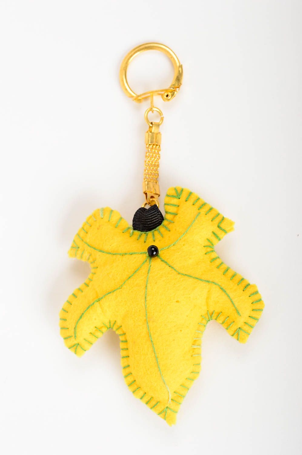 Textil Schlüsselanhänger Blatt in Gelb originell grell handmade aus Filz foto 1