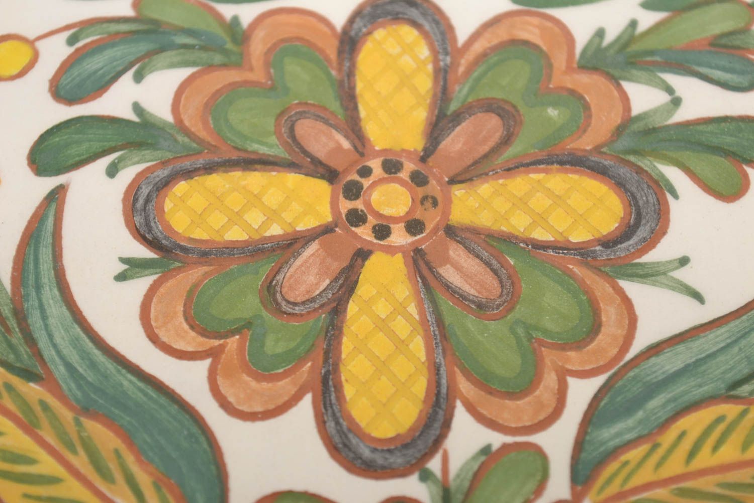 Quadratische dekorative Wandplatte aus Ton mit Blumen Bemalung bunt Handarbeit foto 3