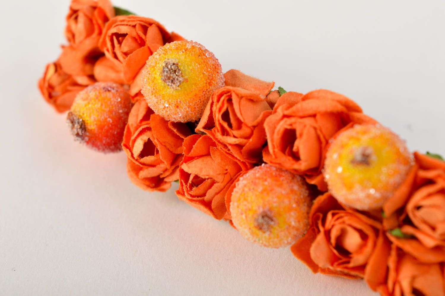 Аксессуар для волос украшение ручной работы заколка с цветком оранжевая фото 4