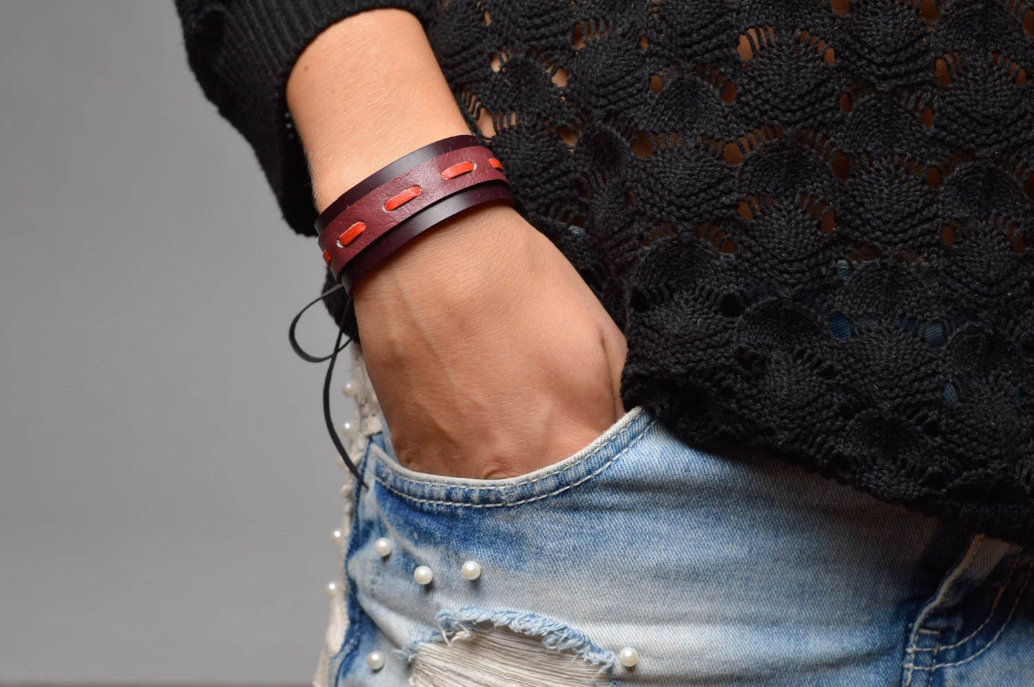 Leather accessories handmade painted bracelet for girls stylish women jewlery photo 5