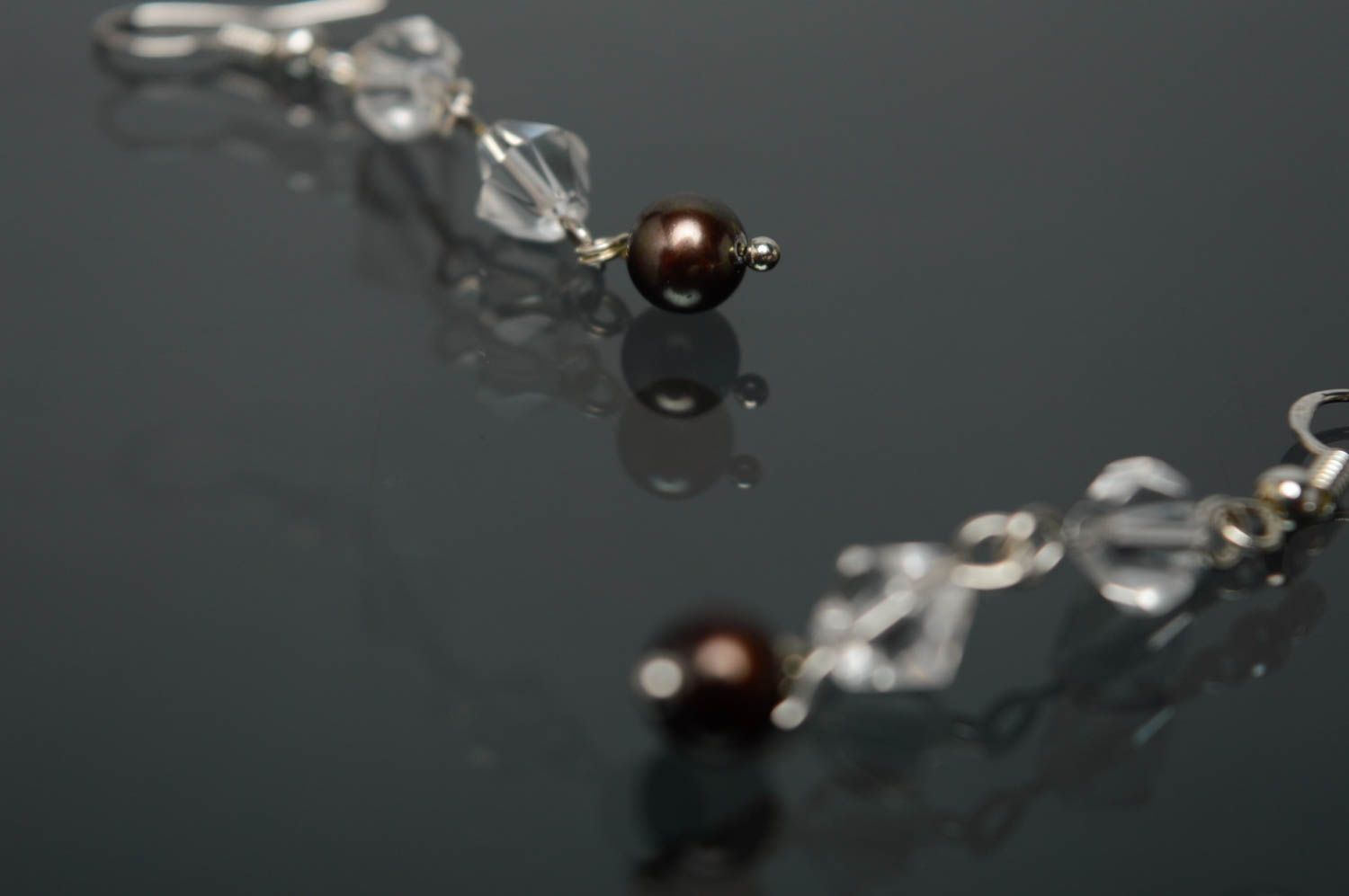 Boucles d'oreilles en argent avec cristal et perles naturelles photo 5