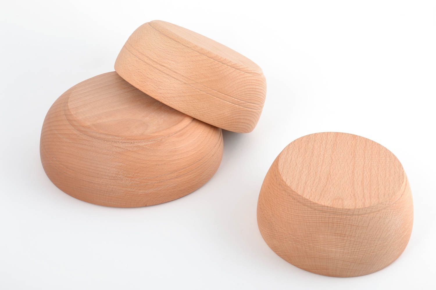 Set of 3 handmade eco friendly natural wooden food bowls of different sizes photo 3
