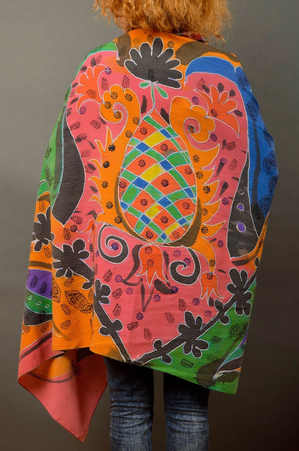 Écharpe soie Foulard fait main Accessoire femme batik tissu design original photo 5
