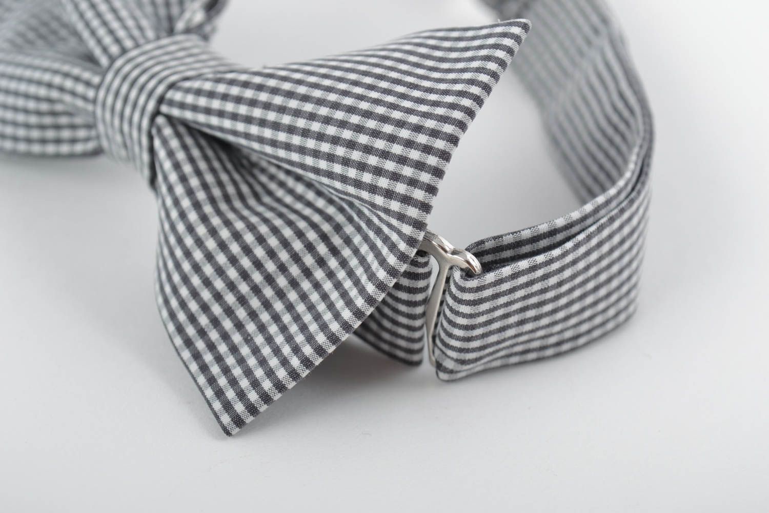 Beautiful children's handmade designer fabric bow tie checkered black and white photo 2